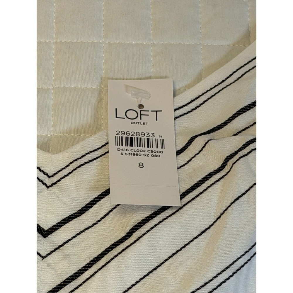 Loft Outlet Womens Striped Maxi Dress White Black Tie Waist NWT Size 8 - Picture 5 of 6